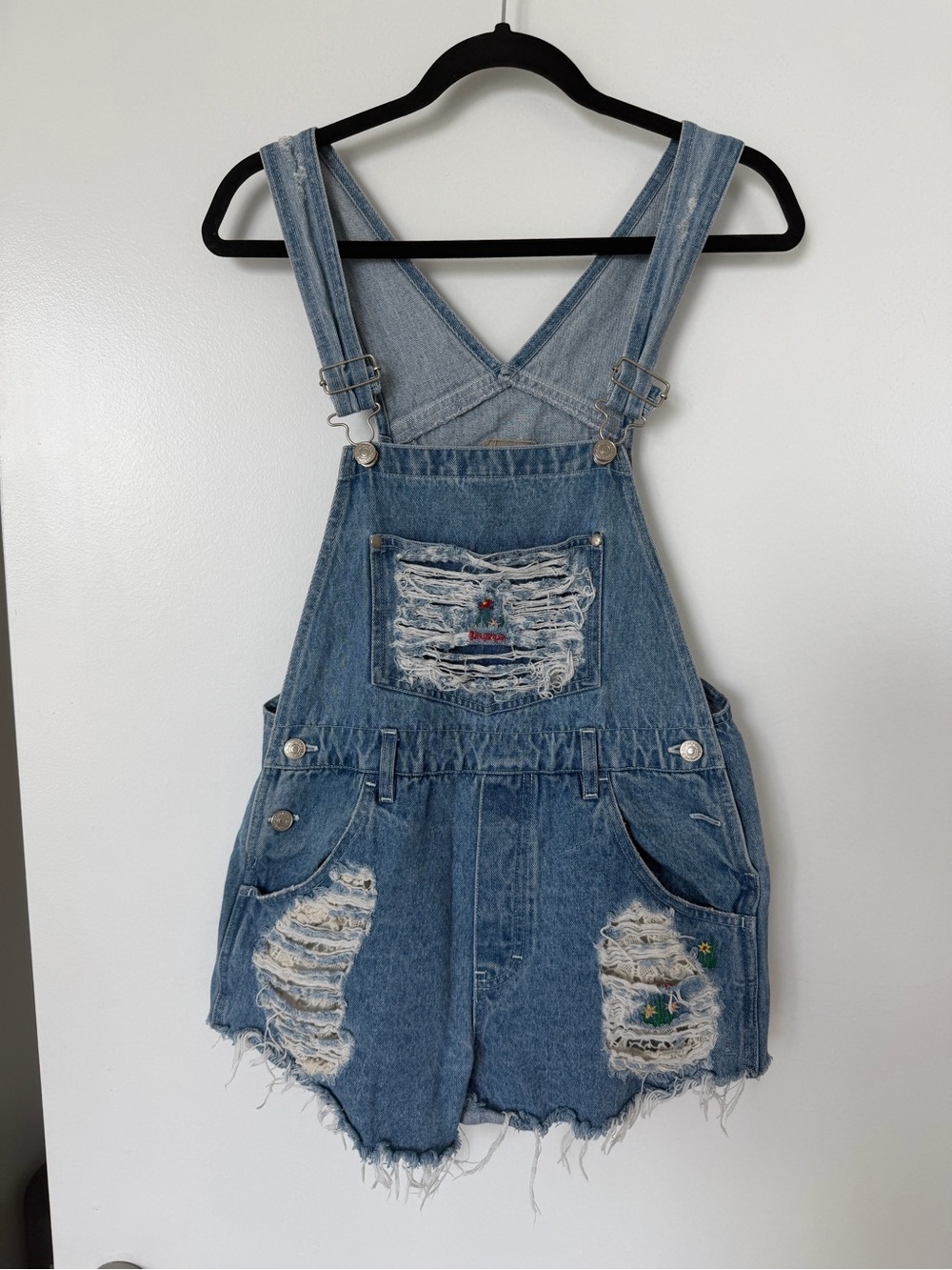 LF Furst of a Kind Distressed Denim Short Overalls - Light Blue Vintage